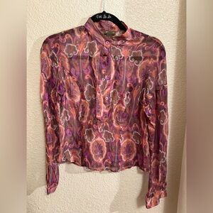Elegant Paisley Sheer Blouse in Pink and Purple